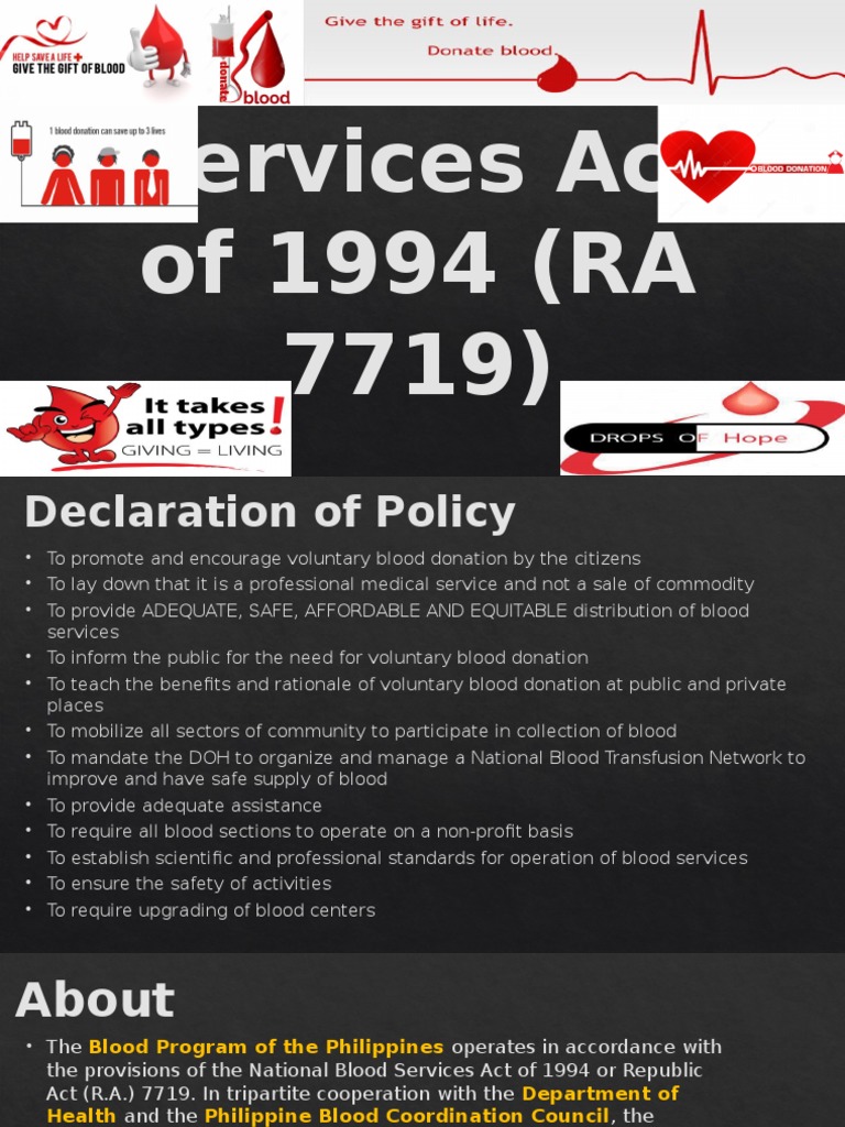 National Blood Services Act of 1994 RA Blood Donation Clinical Medicine