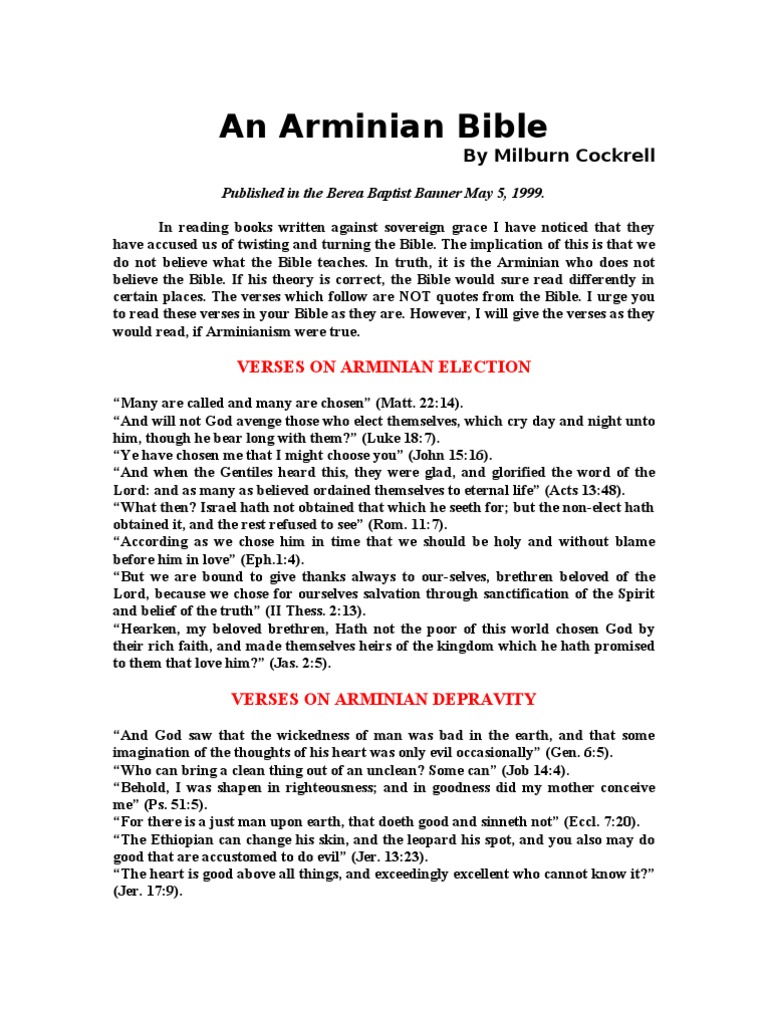 An Arminian Bible Cockrell PDF Arminianism Grace In Christianity