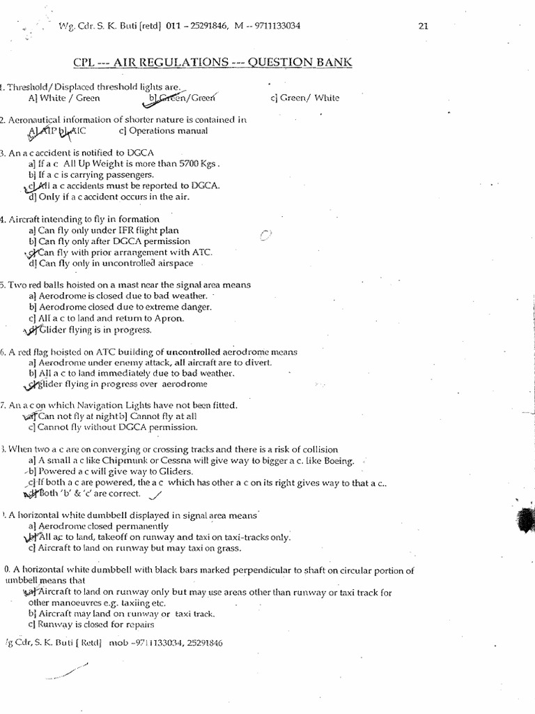 CPL Air Regulations Question Bank | PDF | Visual Flight Rules ...