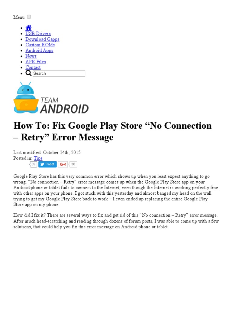 HOW TO_ Fix Google Play Store _No Connection Retry_ Error Message