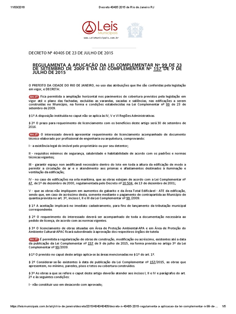 Decreto 40405 2015 de Rio de Janeiro RJ | Lei Estatutária | Rio de Janeiro