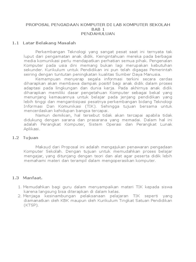Proposal Pengadaan Komputer Di Lab Komputer Sekolah