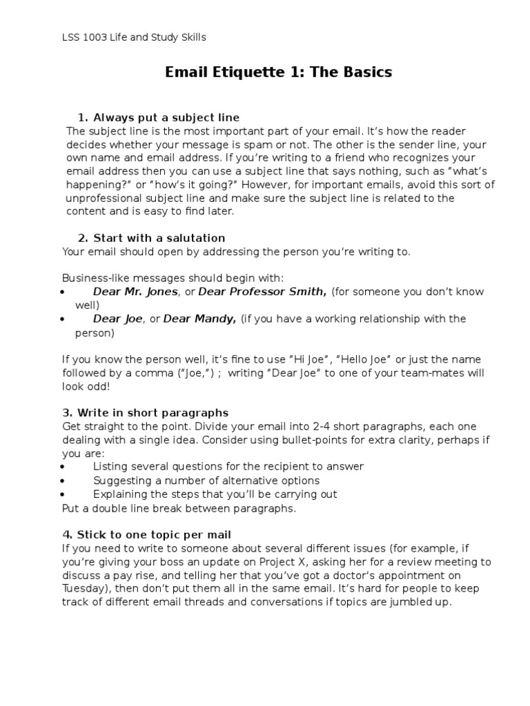 Lss 1003 Email Etiquette 1 Email Letter Case