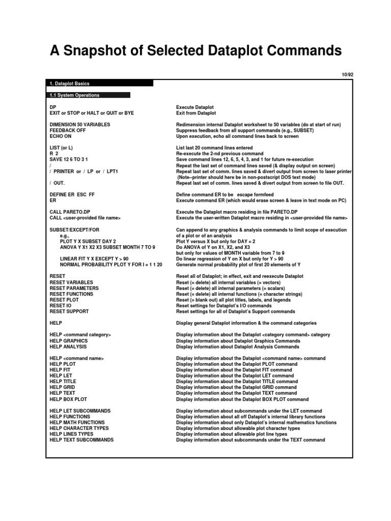Quick Reference For Dataplot | PDF | Bootstrapping (Statistics ...