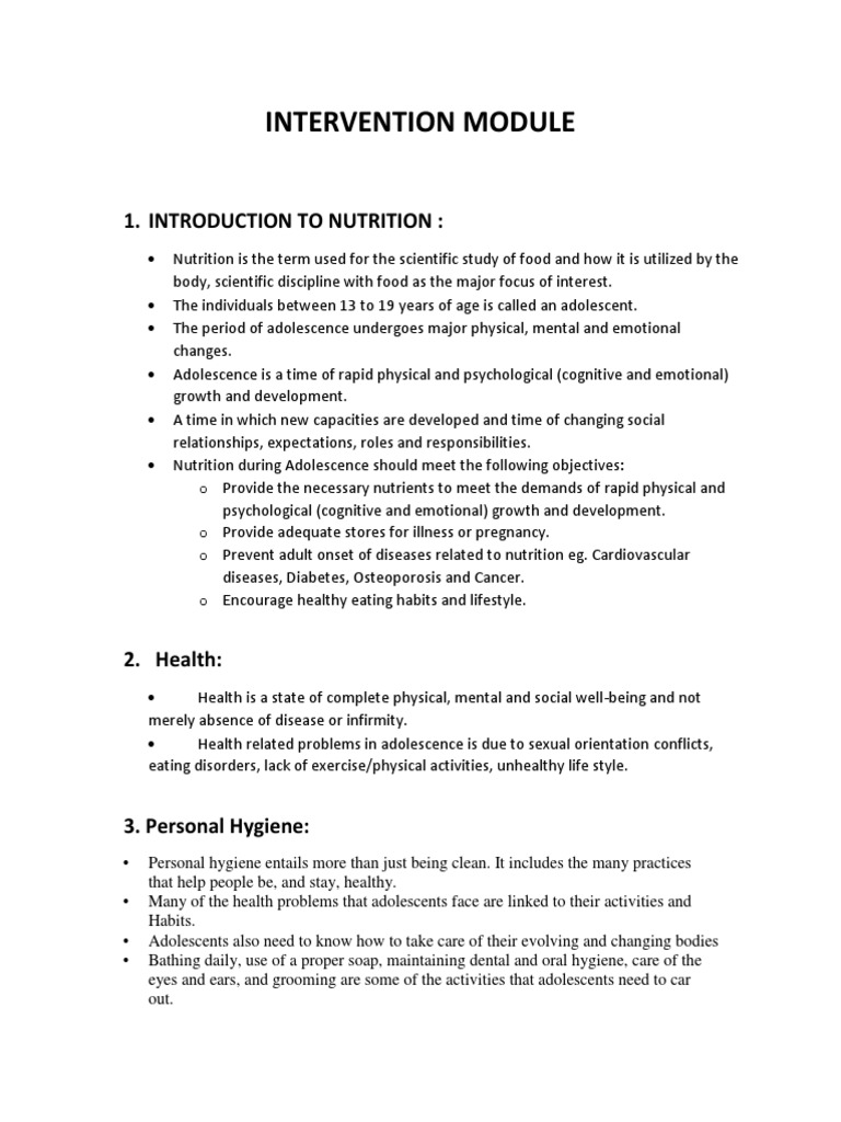 Nutrition Intervention for Adolescents | PDF | Vitamin | Healthy Diet
