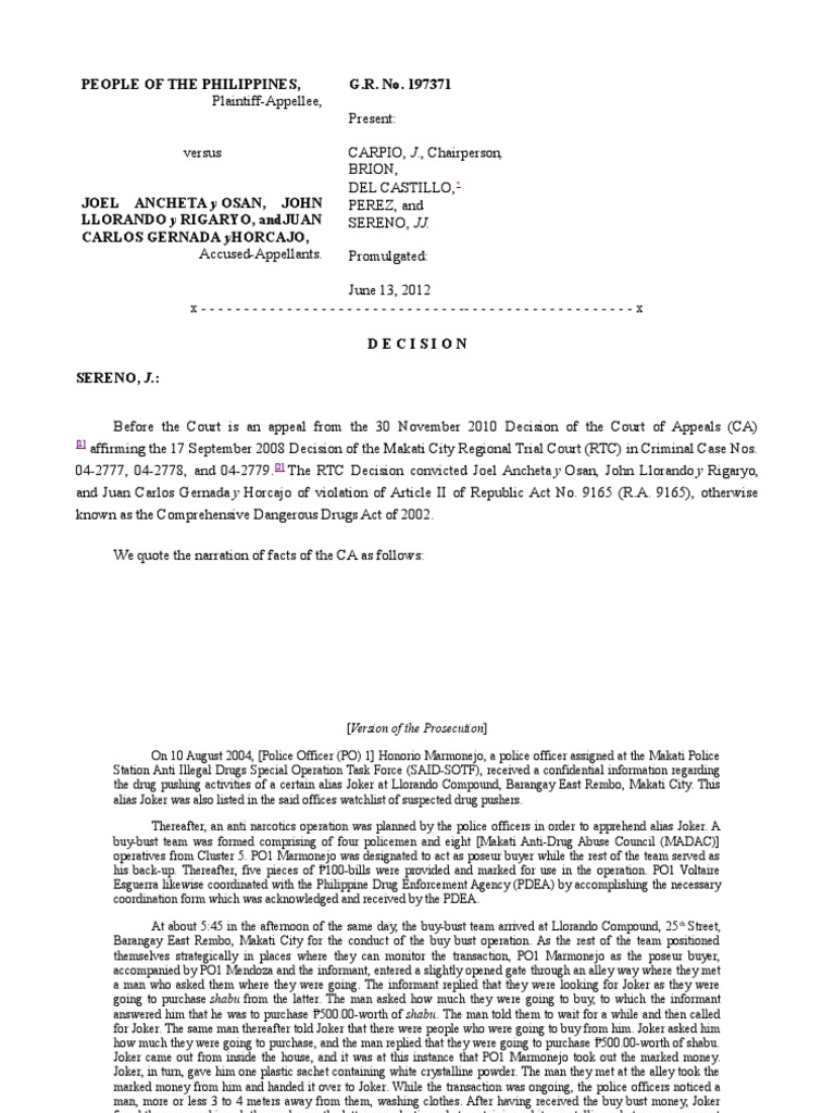 RA 9165 Case Arrest Acquittal