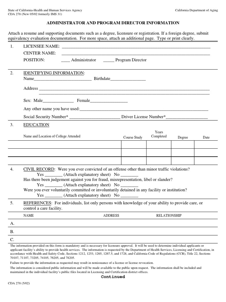 Administrator & Program Director Form | PDF