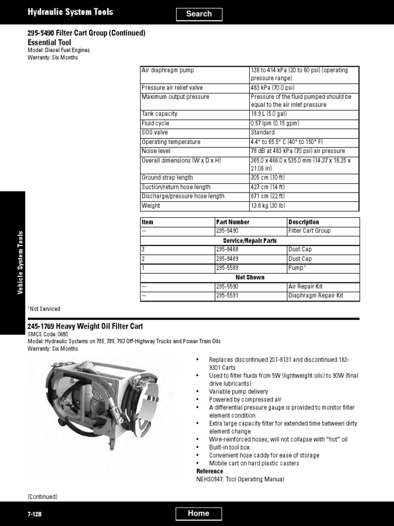 2955490 Filter Cart Group (Continued) Essential Tool Model Diesel