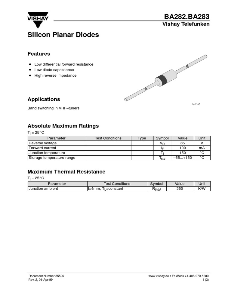 Datasheet Silicon Planar Diodes PDF Diode Capacitor