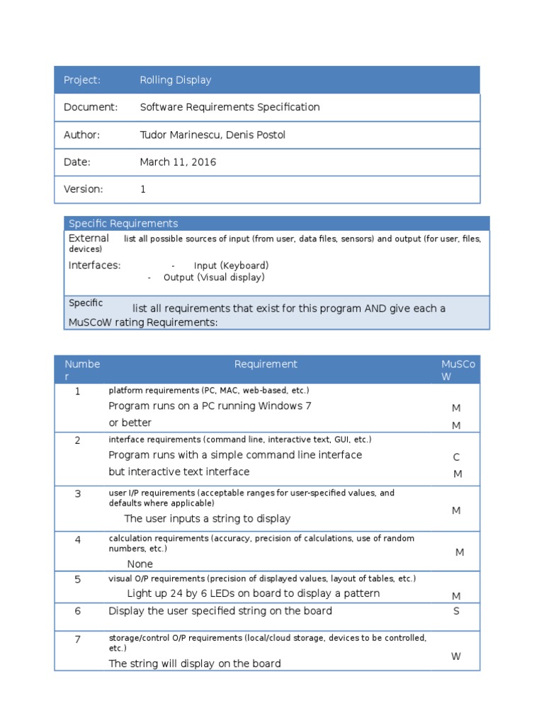 Software Requirements for Rolling Display | PDF