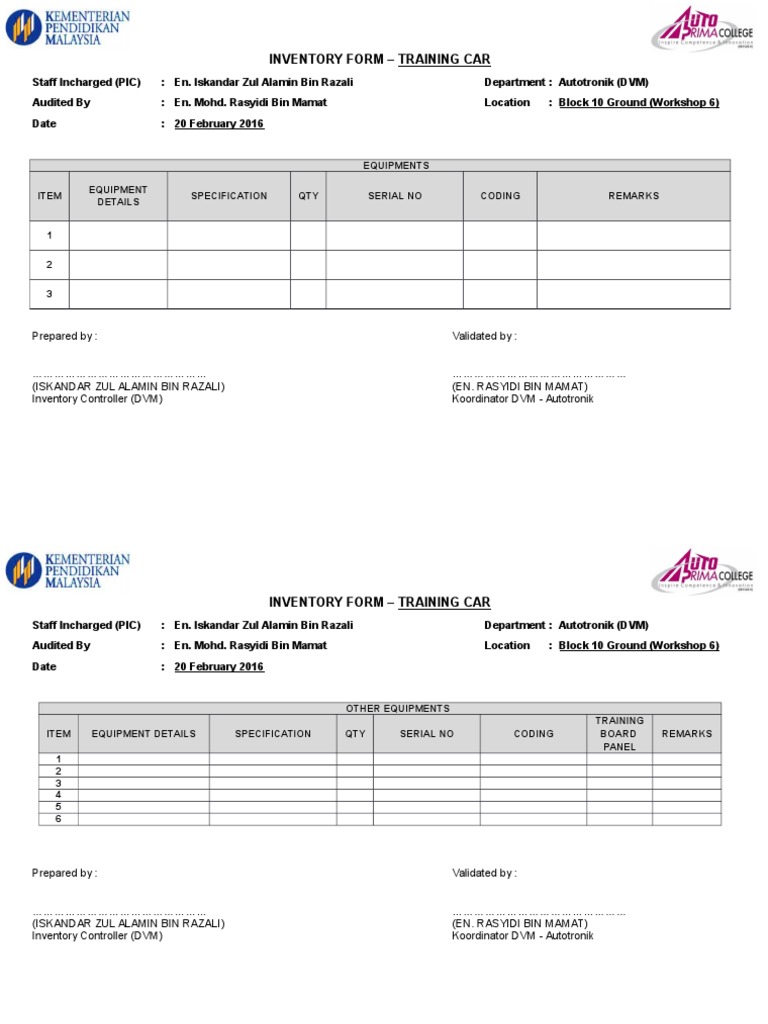 Training Car Inventory Sheet | PDF | Business