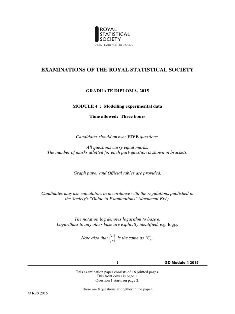 Rss Grad Diploma Module4 2015 | PDF | Coefficient Of Determination ...