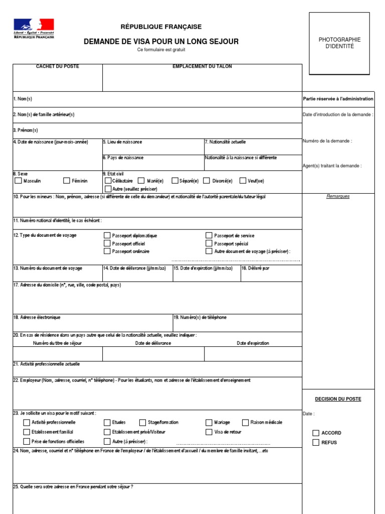 Formulaire De Demande De Visa Long Séjour Conjoint Français Nouveau Formulaire Visa Long Séjour | PDF | Visa (Document) | Passeport