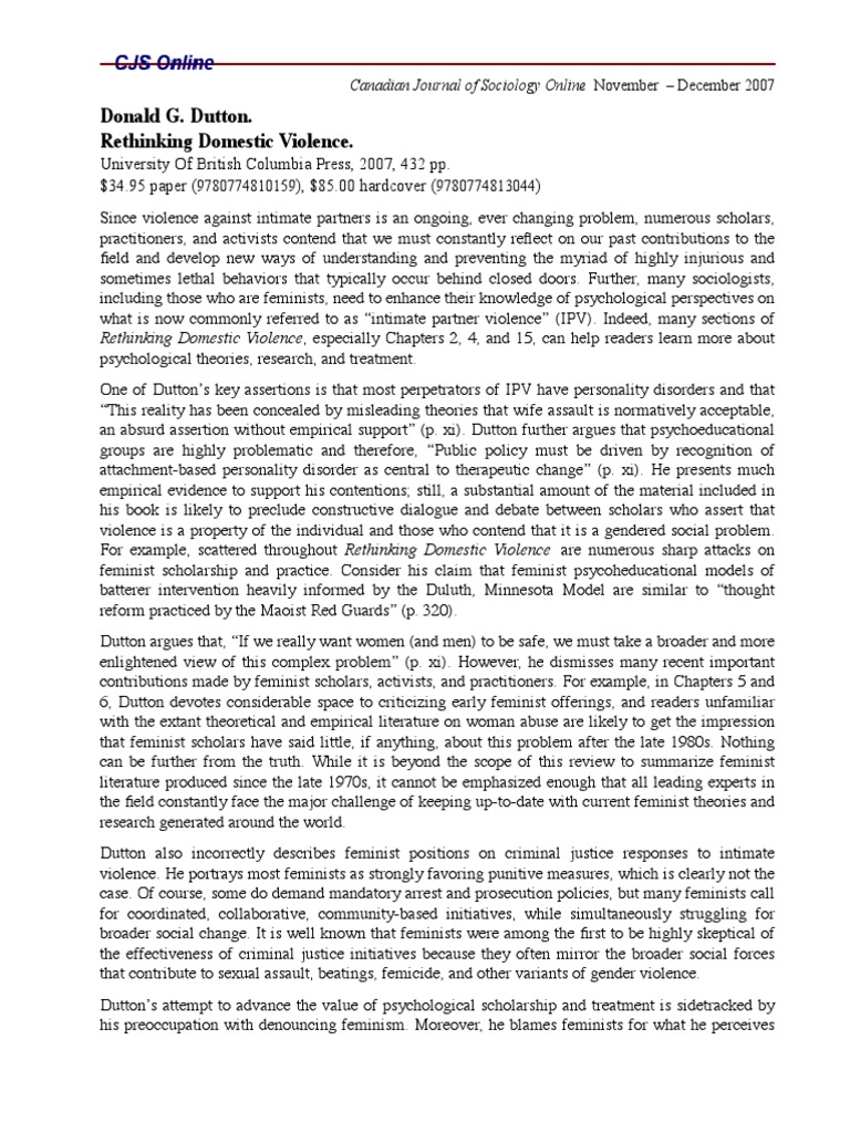 Donald G. Dutton. Rethinking Domestic Violence | PDF | Feminism ...