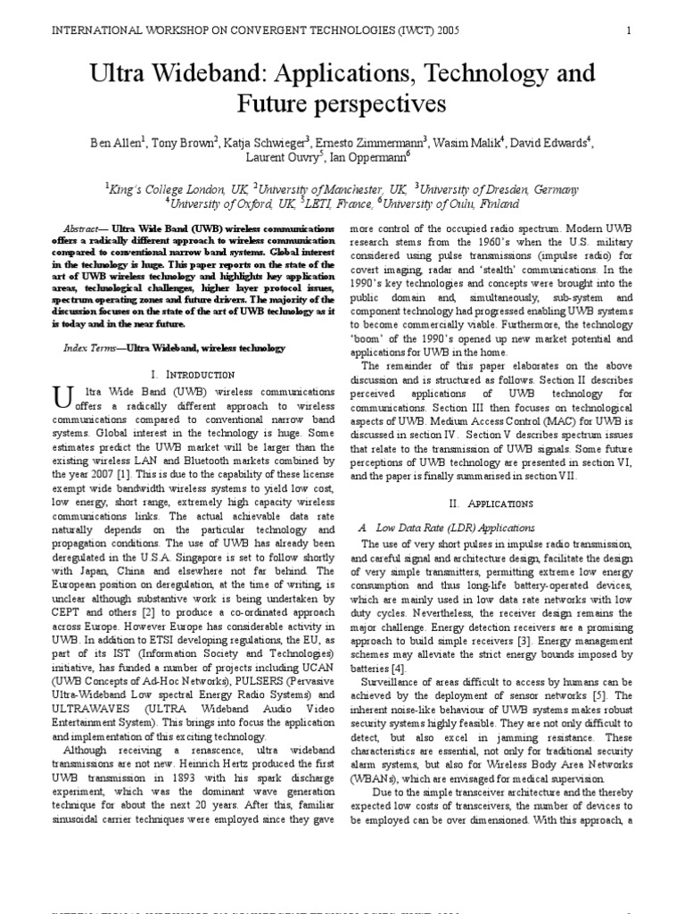 Ultra Wideband: Applications, Technology and Future Perspectives | PDF ...