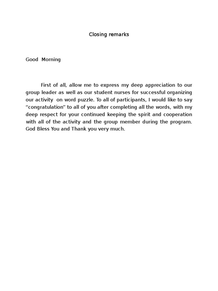 Closing Remarks for Word Puzzle Activity | PDF | Career & Growth