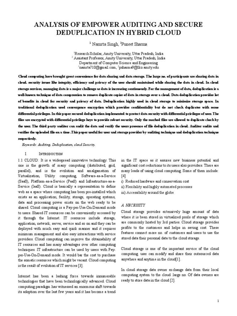 Analysis of Empower Auditing and Secure Deduplication in Hybrid Cloud ...