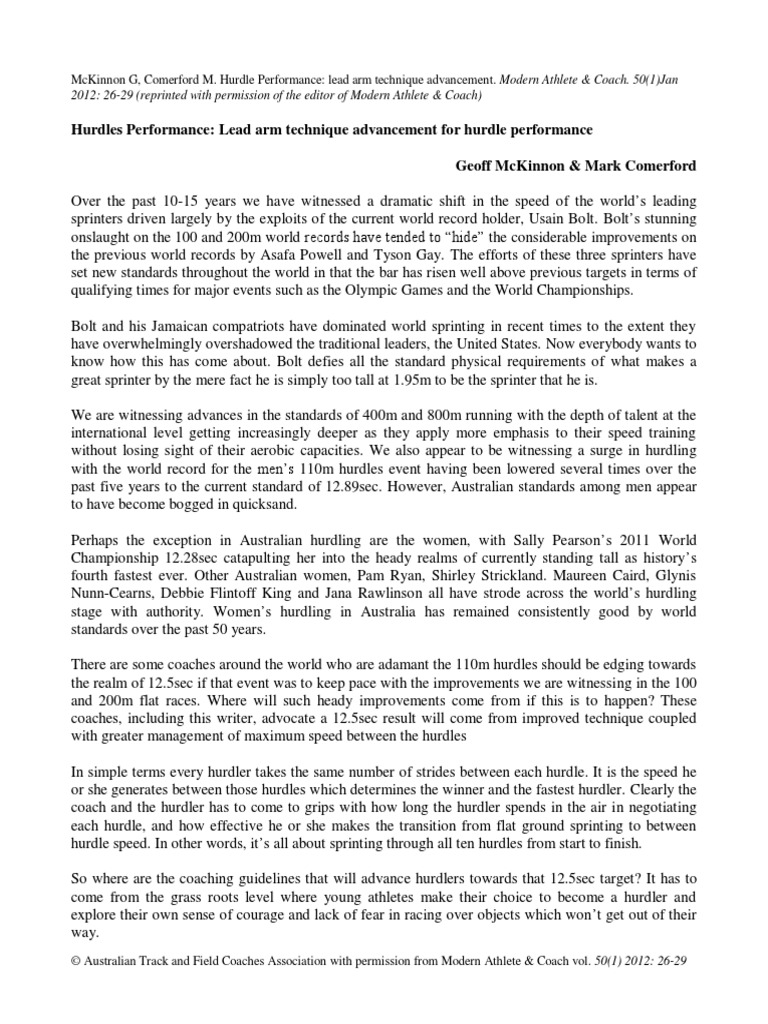 Hurdles Performance Lead Arm Technique Advancement For Hurdle