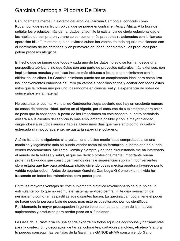 Garcinia Cambogia Píldoras de Dieta | PDF | Suplementos dietéticos ...