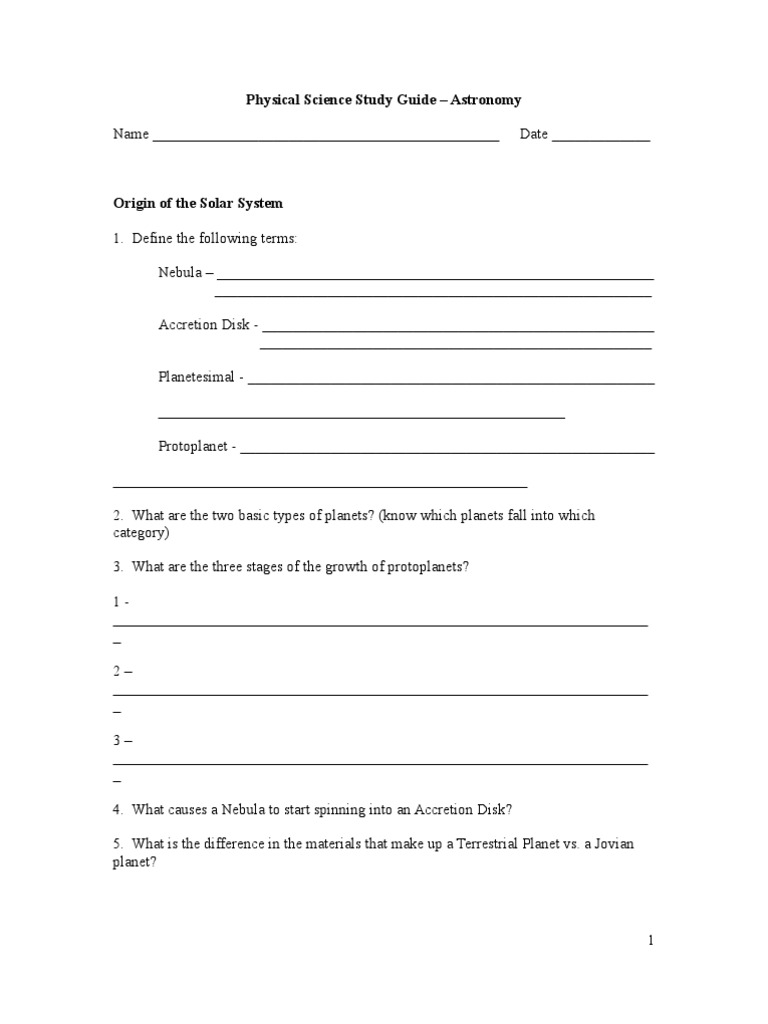 Physical Science Study Guide - Astronomy | PDF | Moon | Asteroid