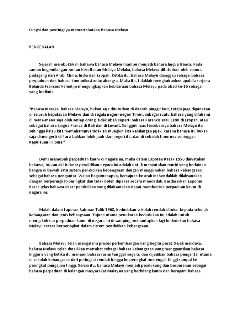 Fungsi Dan Pentingnya Memartabatkan Bahasa Melayu Pdf