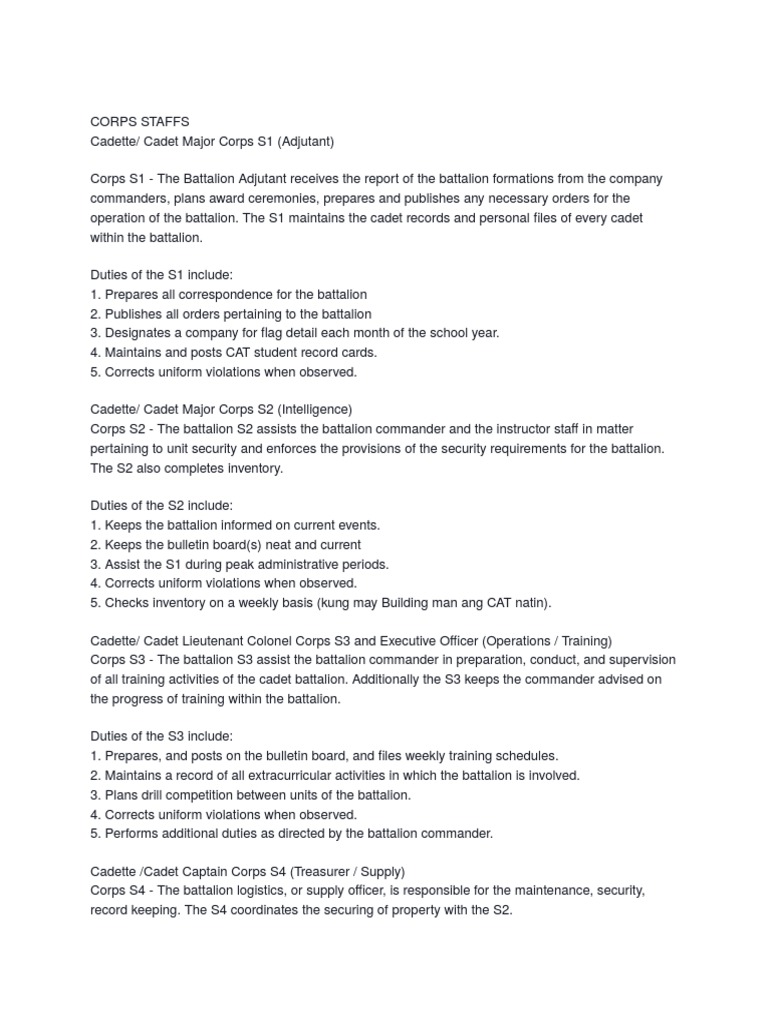 Citizenship Advancement Training - Duties and Functions of The Corps ...