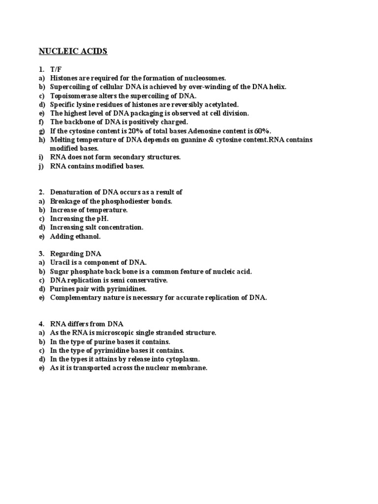 Nucleic Acids MCQ PDF