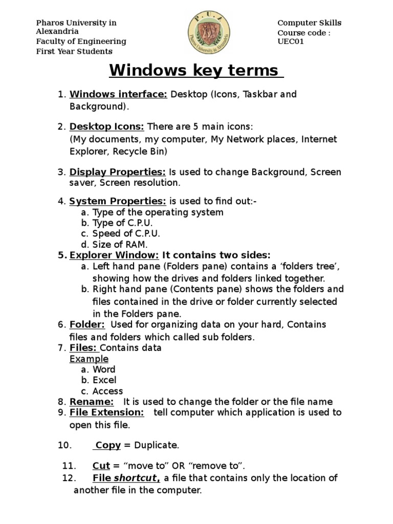 Windows Key Terms: 5. Explorer Window: It Contains Two Sides | PDF ...