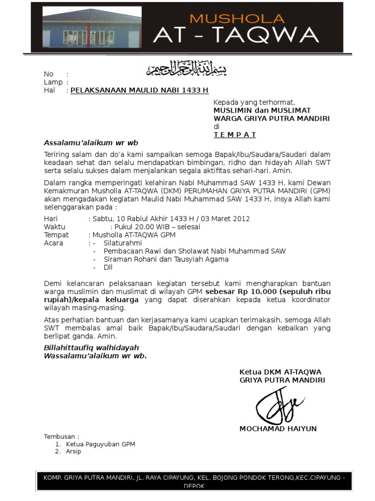 Contoh Surat Edaran Maulid Nabi Muhammad 1433 H