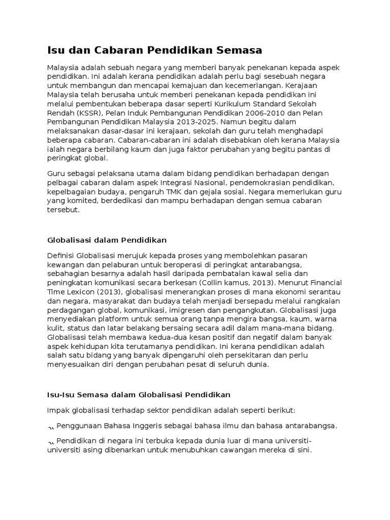 Isu Dan Cabaran Pendidikan Semasa Pdf