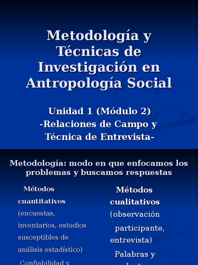 Unidad 1 (Módulo 2) Metodología y Técnicas de Investigación en Antropología Social PDF