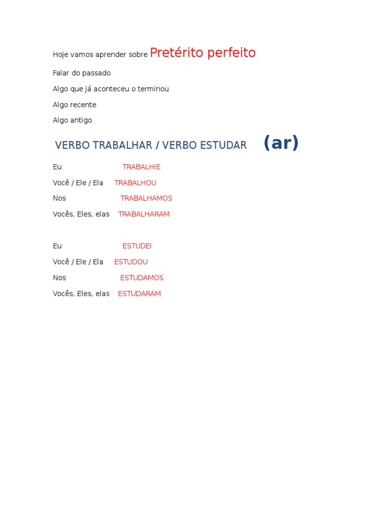 Verbos no Pretérito Perfeito em Português | PDF