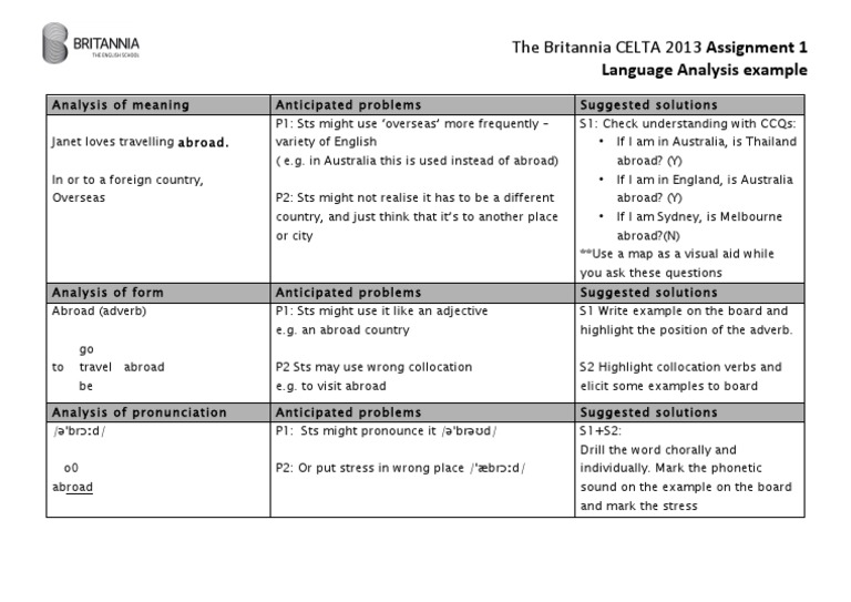 CELTA Language Analysis Sample 1 Lexis Abroad | PDF | English Language ...