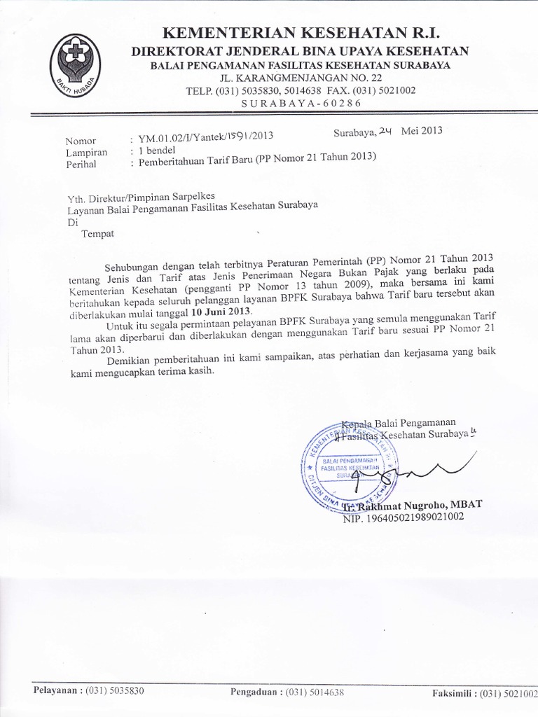 Tarif Kalibrasi Alat Kesehatan BPFK | PDF