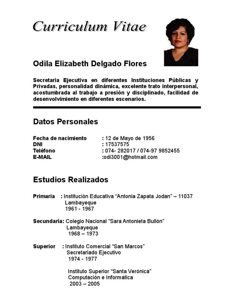 Curriculum Vitae Odila Delgado Flores | PDF | Educación avanzada