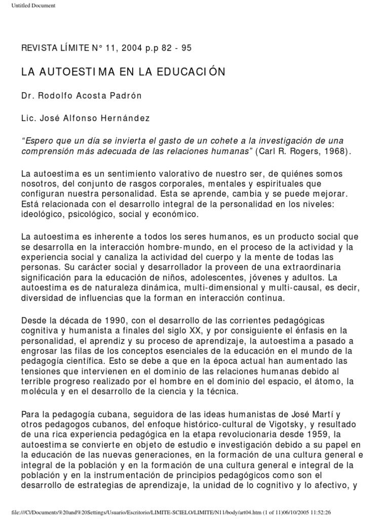 La autoestima en la educación y sus efectos en el aprendizaje | PDF ...