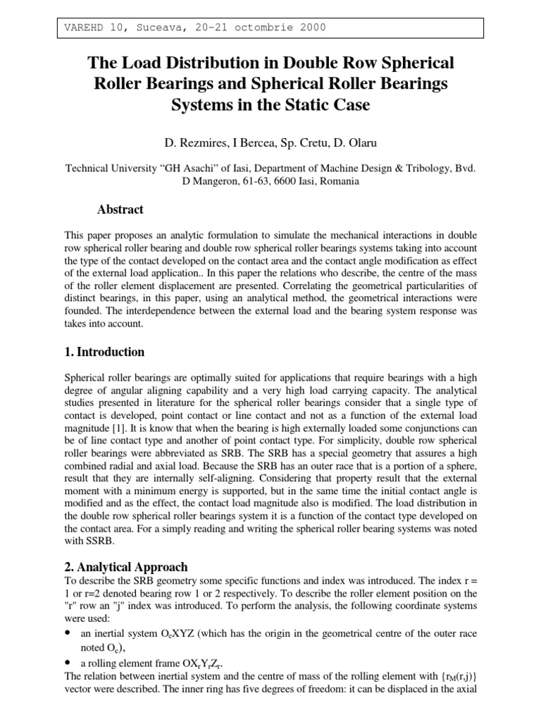 The Load Distribution in Double Row Spherical Roller Bearings and