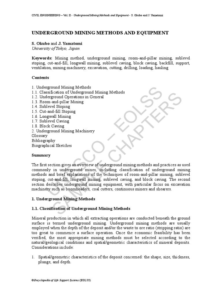 Unesco - Eolss Sample Chapters: Underground Mining Methods and ...