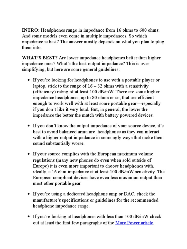 Headphone Impedance Explained PDF Headphones Amplifier