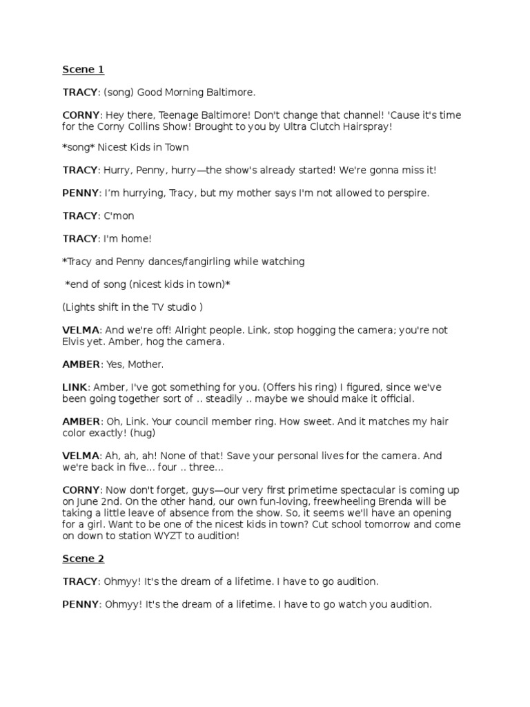 Hairspray Script Revised PDF Leisure Theatre