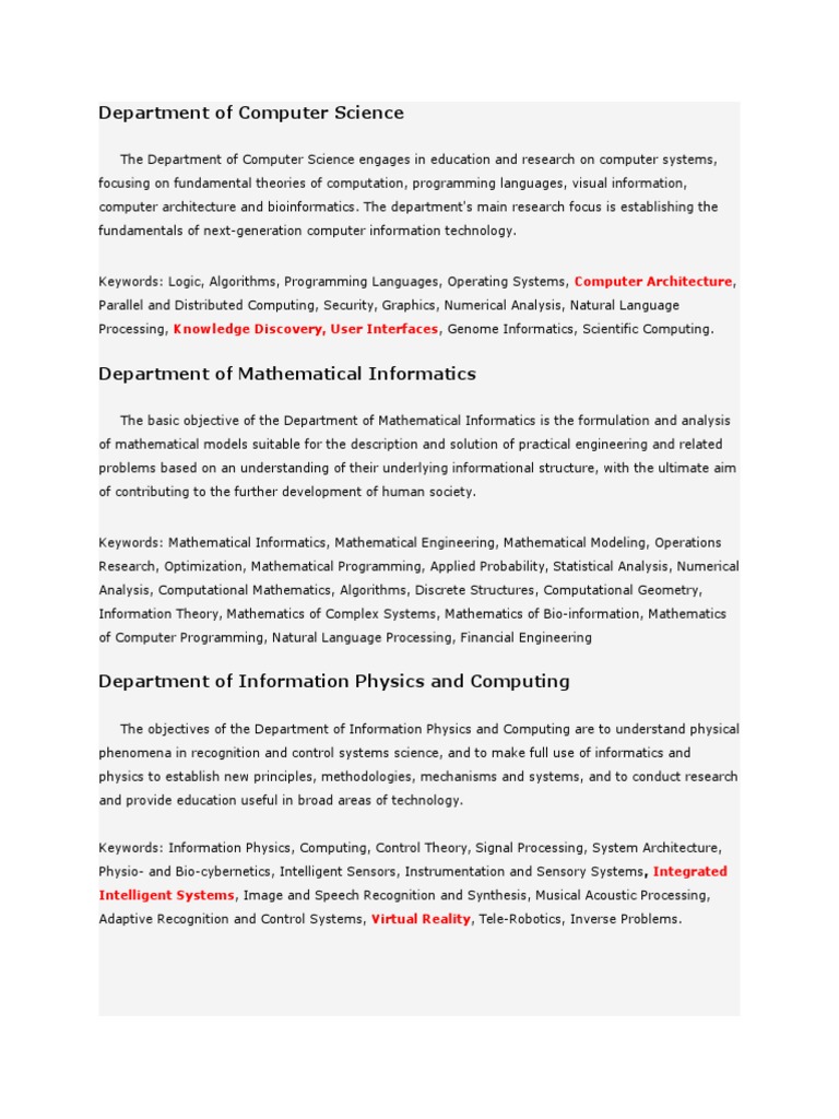 Computer Science Department Overview | PDF | Computer Science ...
