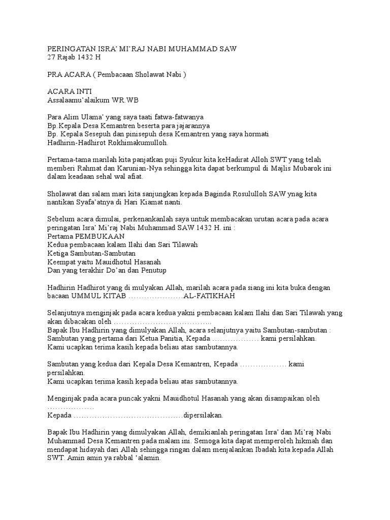 Contoh Contoh Teks Pembawa Acara Isra Mi'raj Singkat