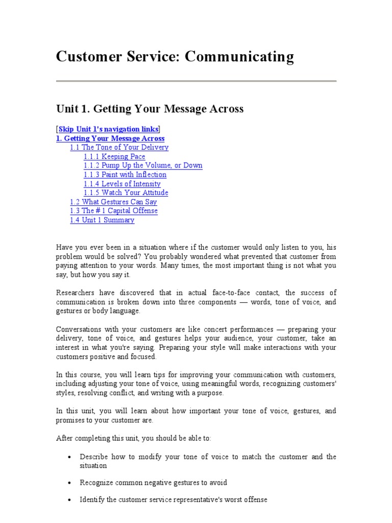 Customer Service PDF Nonverbal Communication Question