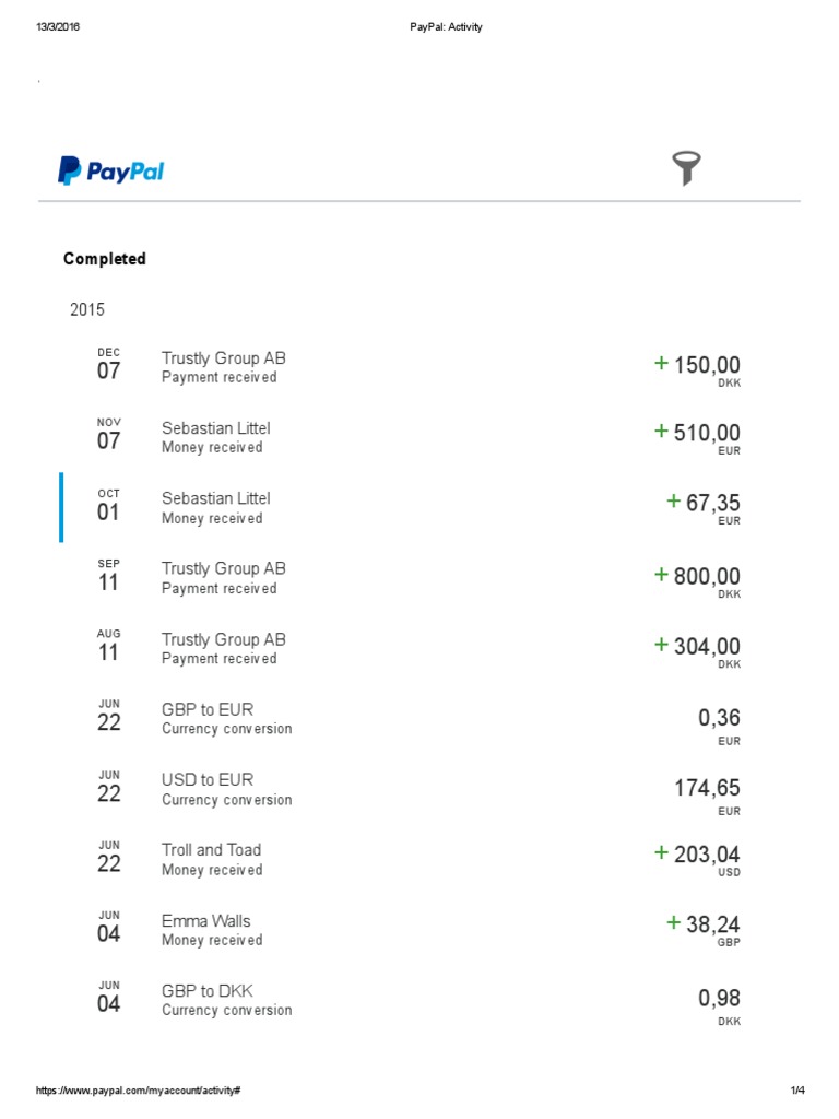 PayPal Transaction History Overview | PDF