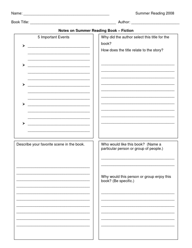 Wms Summer Reading Assignment For Fiction | PDF | Books | Leisure