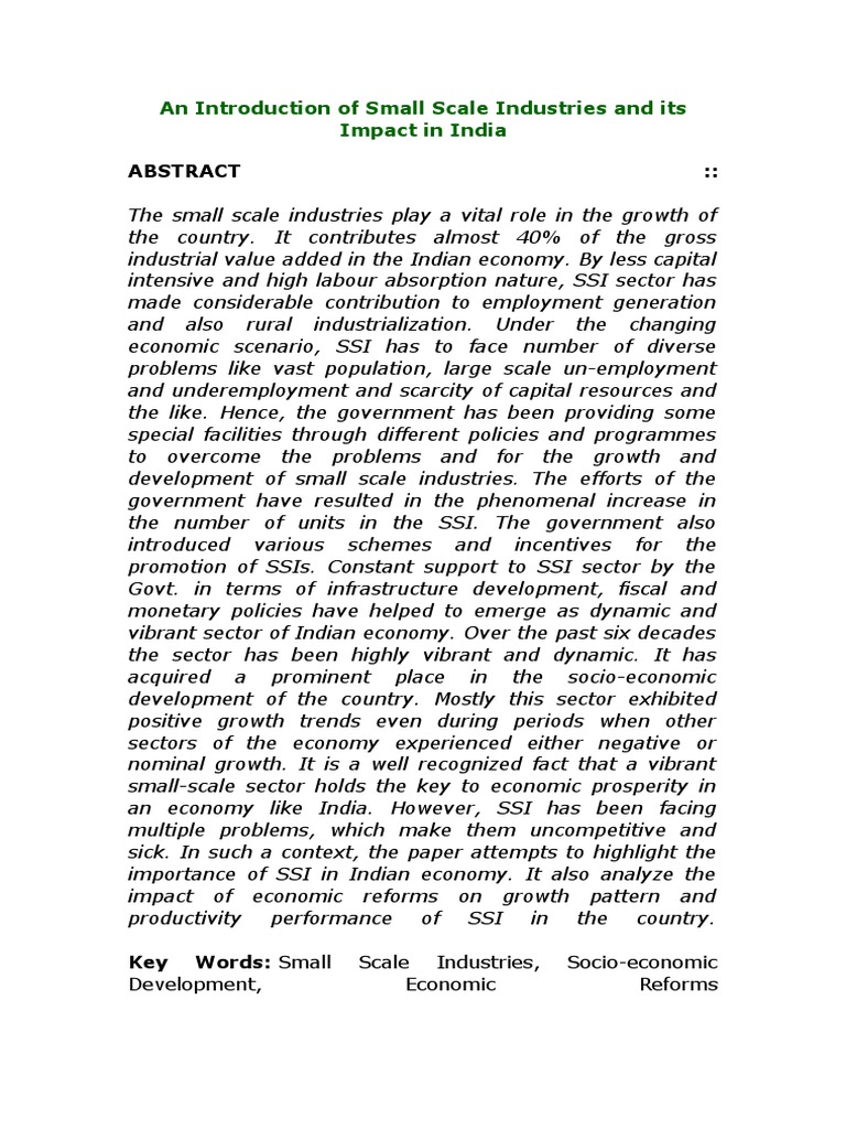 An Introduction of Small Scale Industries and Its Impact in India | PDF ...