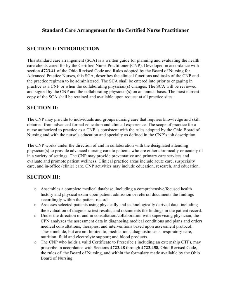 Standard Care Arrangement For The Certified Nurse Practitioner | PDF ...