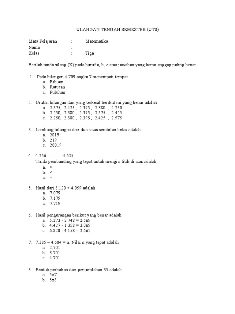 Soal Uts Matematika