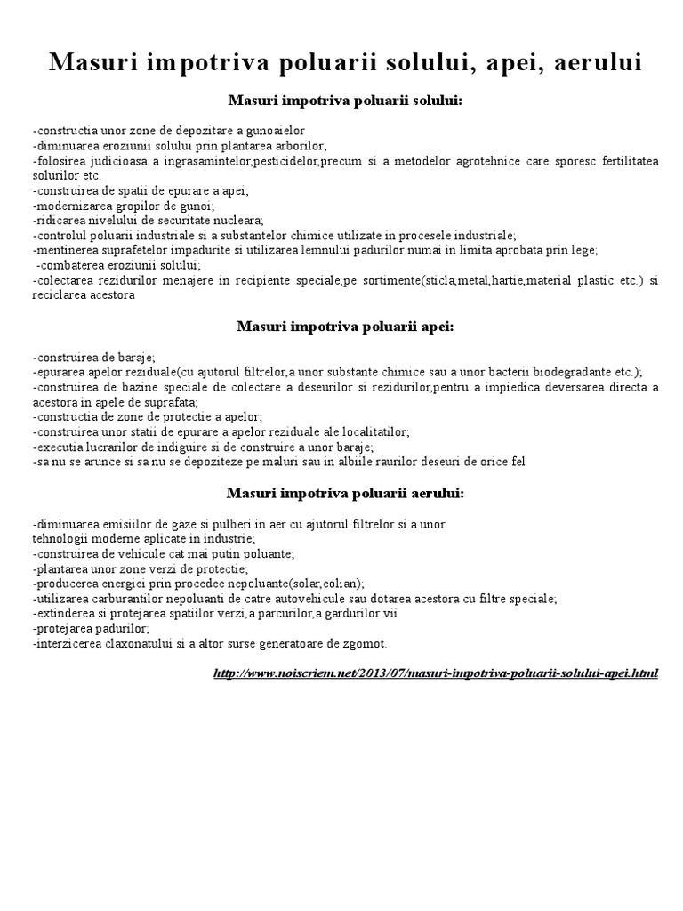 Masuri Impotriva Poluarii Solului Apei Aerului