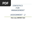 Statistics FOR Management Assignment - 2: One Way ANOVA Test